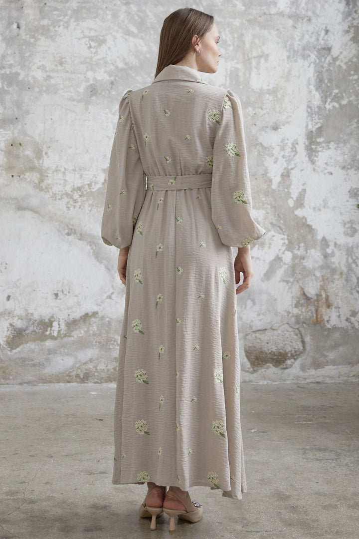 MDS Women Floral Embroidered Linen Dress - Beige - Aubervilliers