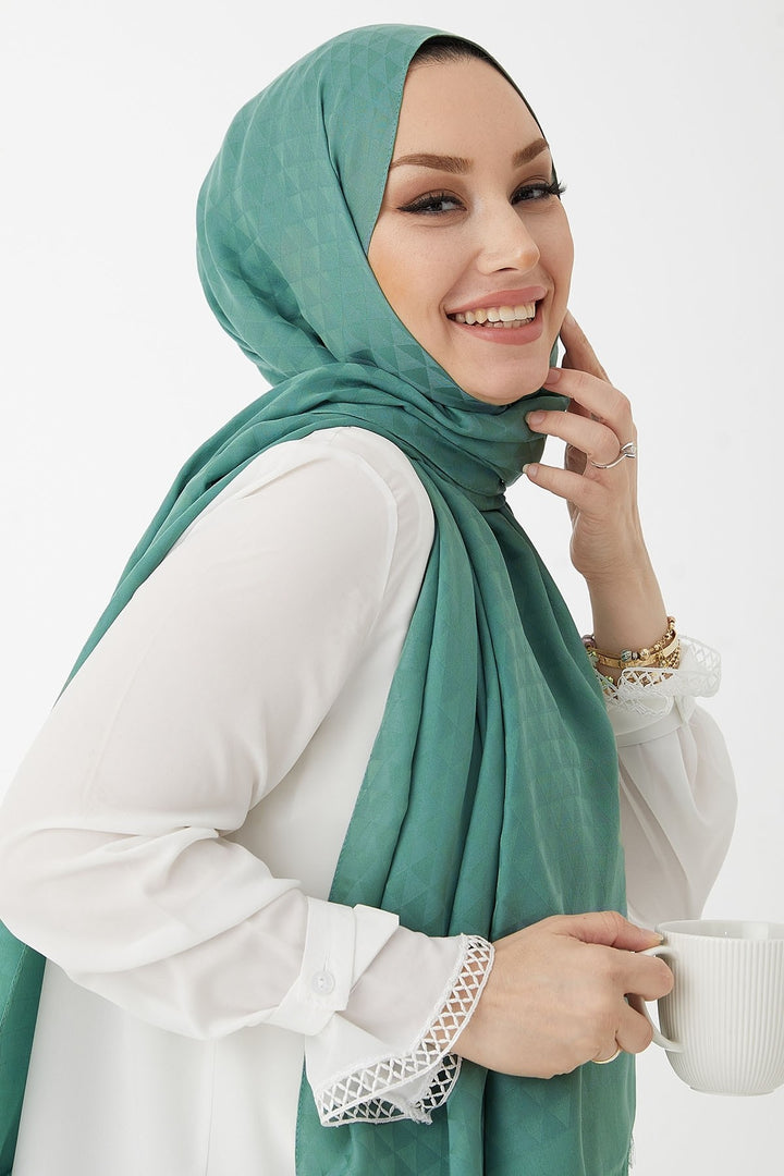 MDS Women Prism Pattern Cotton Jacquard Shawl - Turquoise - Santa Rosa Jauregui