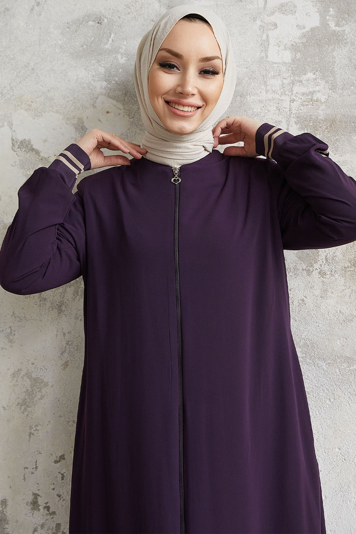 MDS Women Hazel Striped Patterned Abaya - Purple - Leipzig