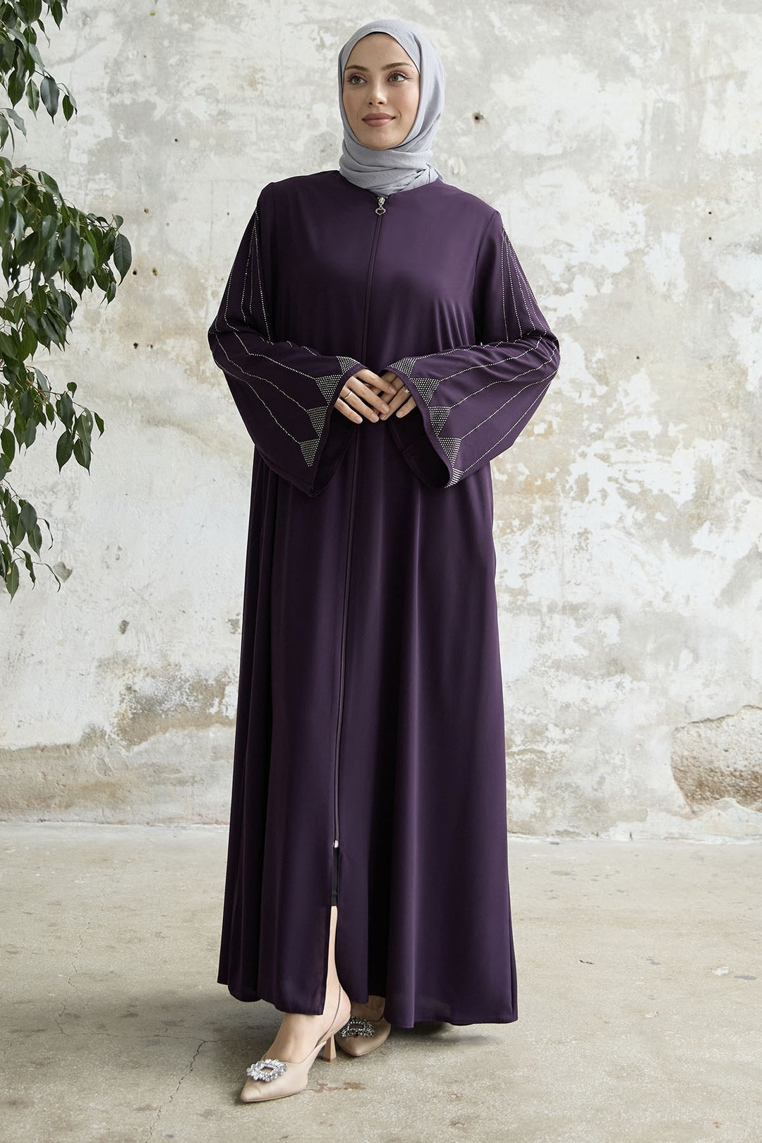 MDS Women Stone Embellished Wide Sleeve Ferace - Purple - Maple Grove