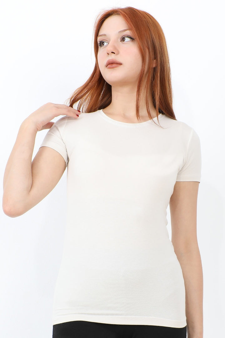 MDS Women Bicycle Collar Short Sleeve Basic T-Shirt - Stone - Royal Tunbridge Wells