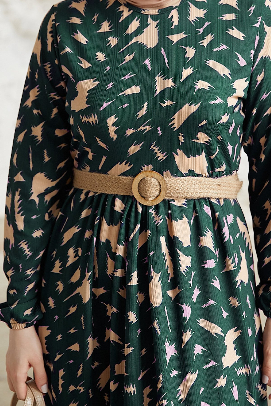 MDS Women Rena Straw Belted Patterned Dress - Petrol Green - Temple City
