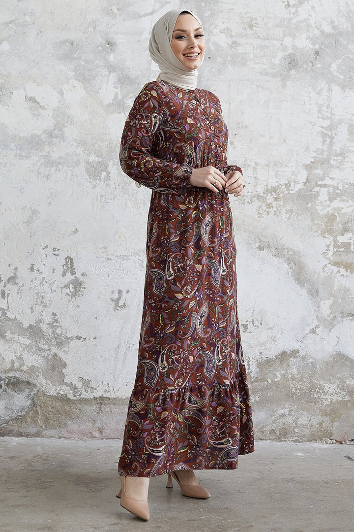 MDS Women Scarf Pattern Woven Dress - Brown - Vélez-Málaga