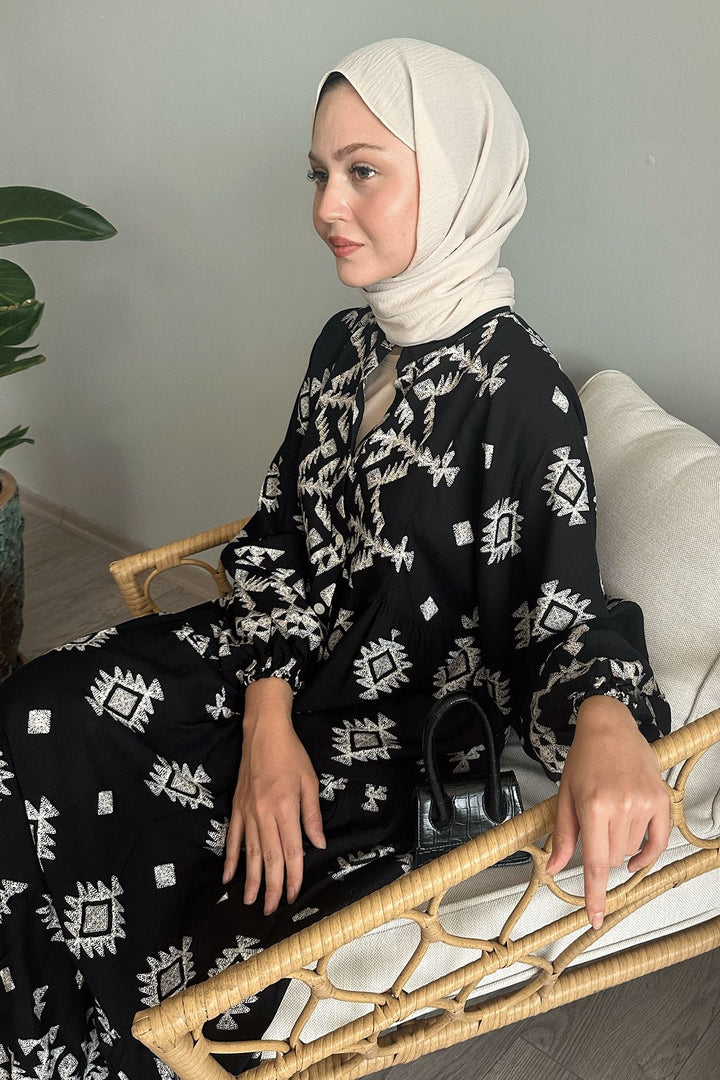 MDS Women Ethnic Casual Black Viscose Dress - Nashua