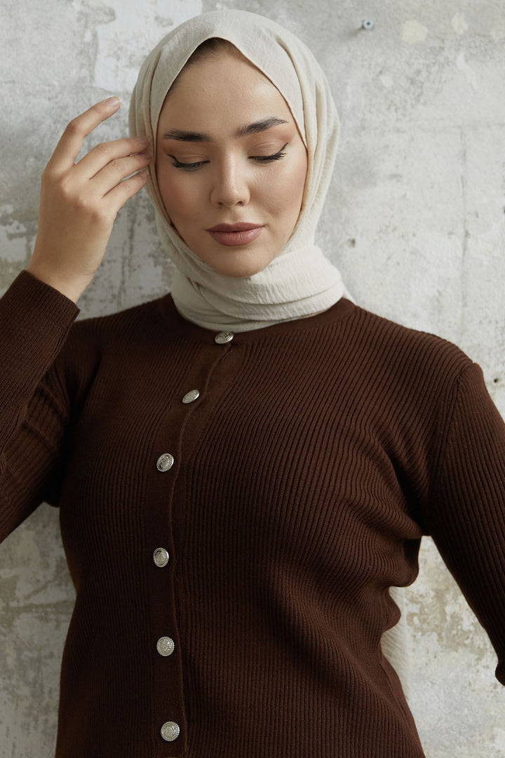 MDS Women Loren Stone Buttoned Knit Cardigan - Bitter Coffee - Cuenca