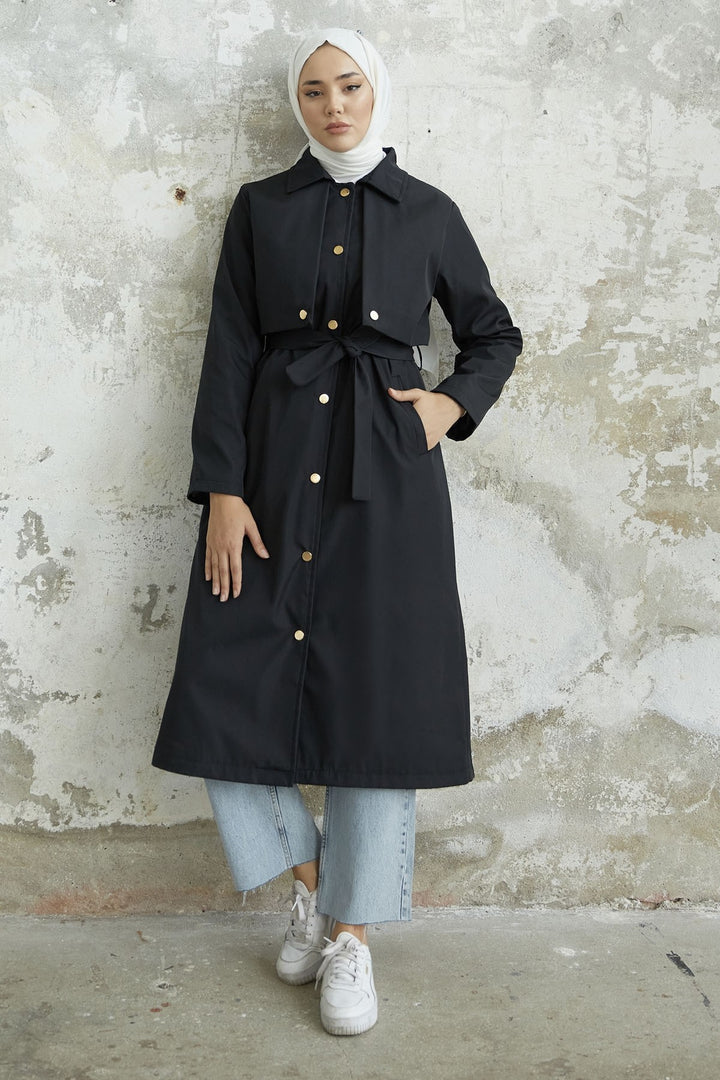 MDS Women Nalyes Belted Trench Coat - Black - Mooresville