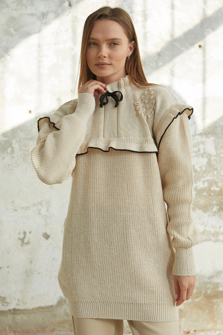 MDS Women Matilda Frilly Detail Knit Tunic - Beige - Nuevo Laredo