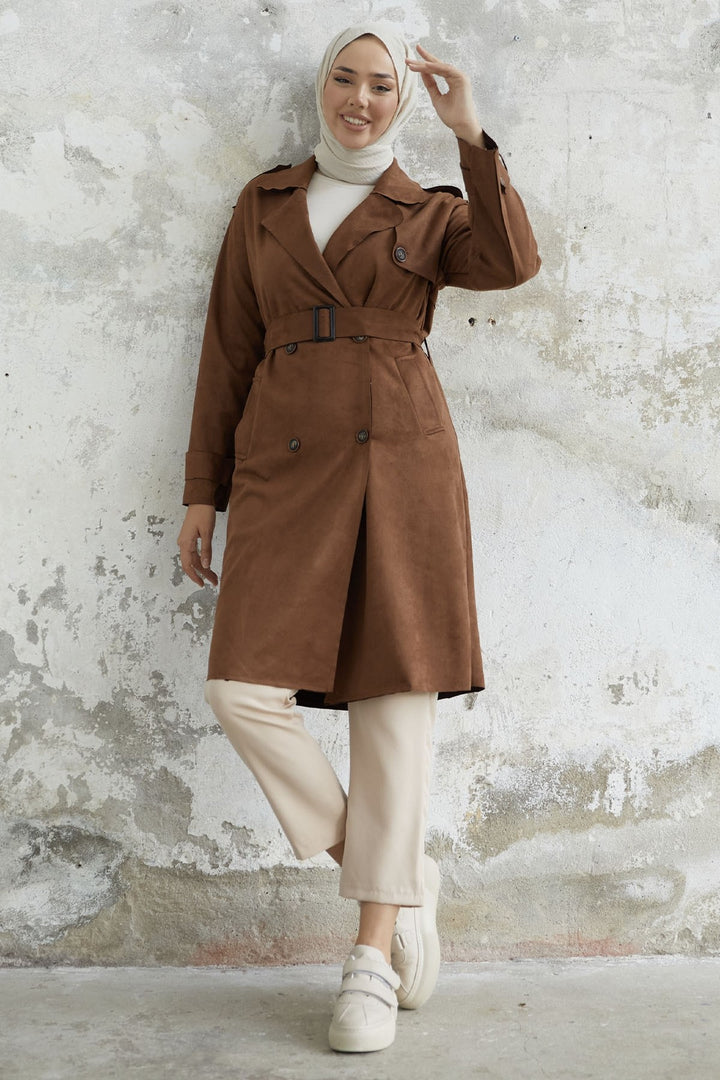MDS Women Minka Belted Scuba Diving Trench Coat - Tan - Pedro Celestino Negrete