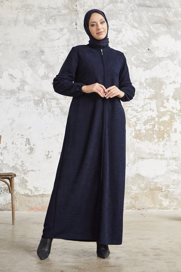 MDS Women Eleni Collar Button Detail Abaya - Navy - Catemaco