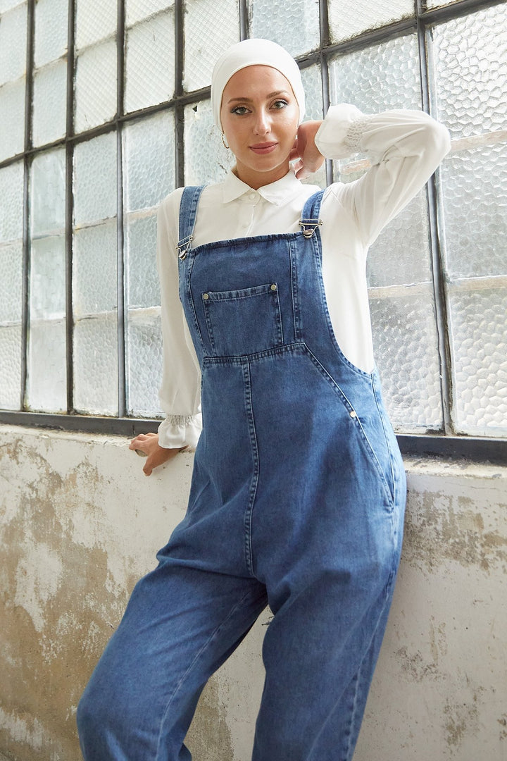 MDS Women Front Pocket Detailed Overalls - Blue - La Rochelle