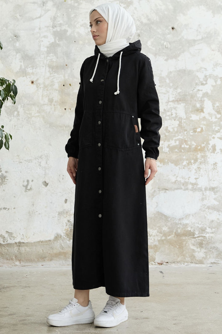 MDS Women Armored Pocket Gabardine Coat - Black - Panevėžys