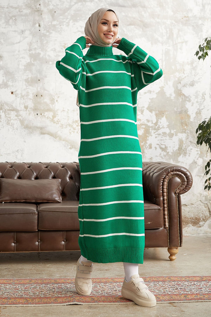 MDS Women Emilia Striped Turtleneck Knit Maxi Dress - Green - El Monte