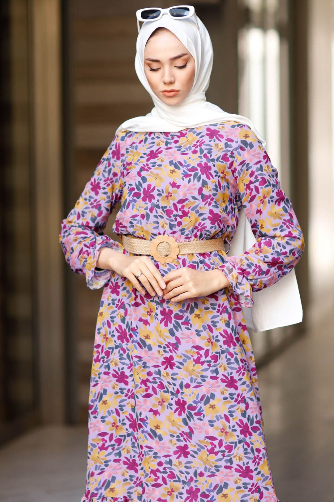 MDS Women Leaf Pattern Chiffon Dress - Lilac - Perpignan