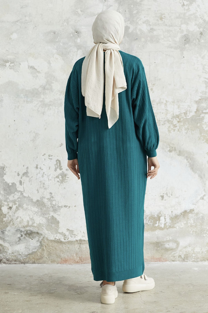 MDS Women Elois Balloon Sleeve Ribbed Knit Dress - Petrol Blue - Coburg