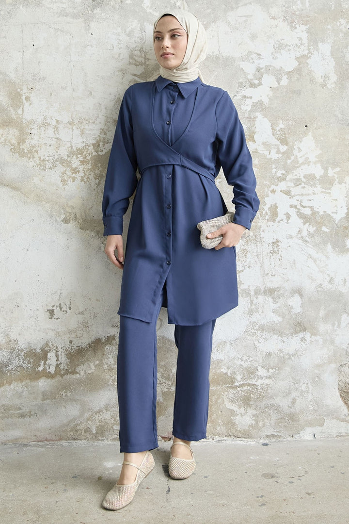 MDS Women Front Tie Two Piece Set - Navy - Coppell