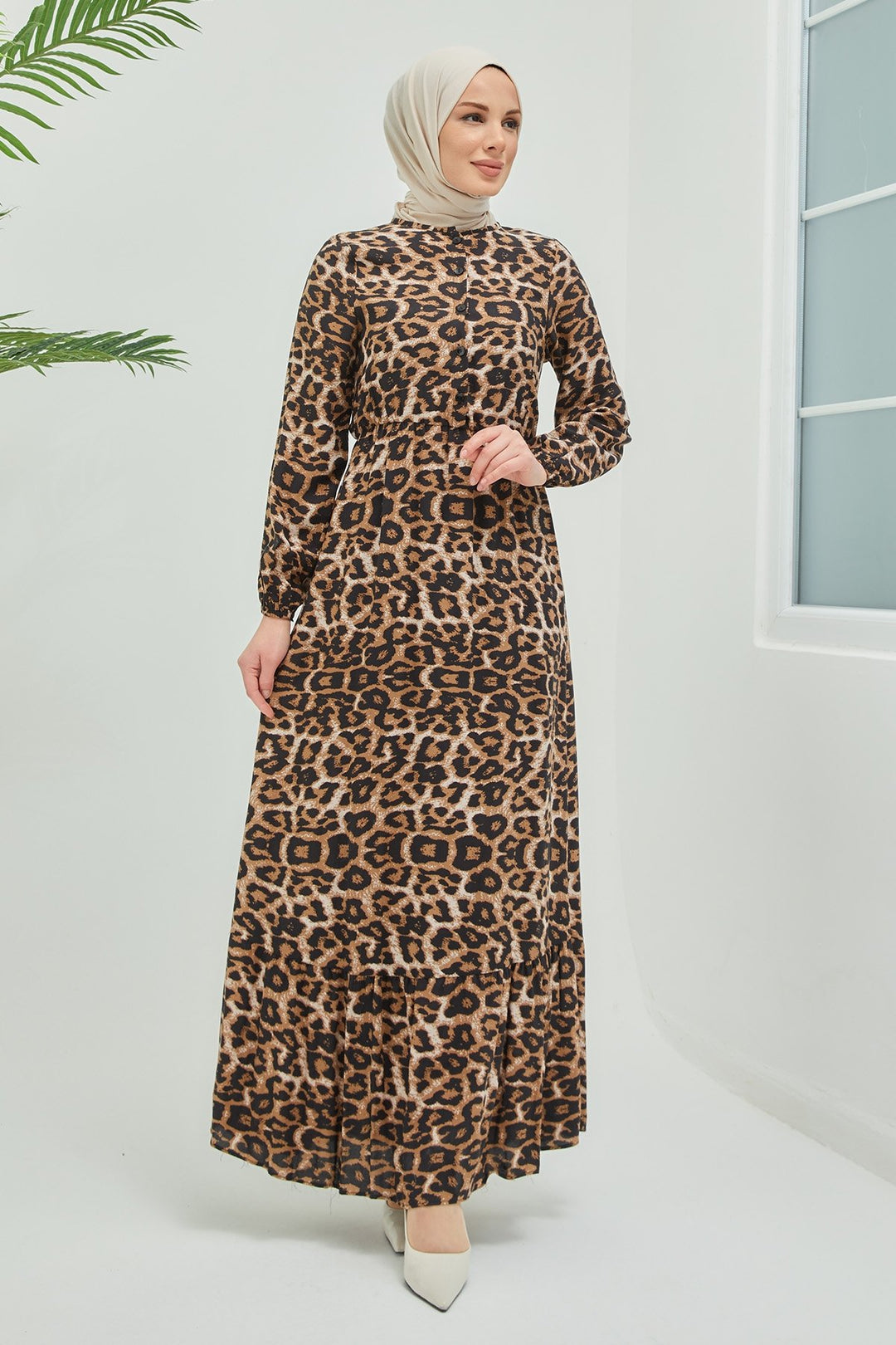 MDS Women Alminor Patterned Buttoned Viscose Dress - Brown - Como