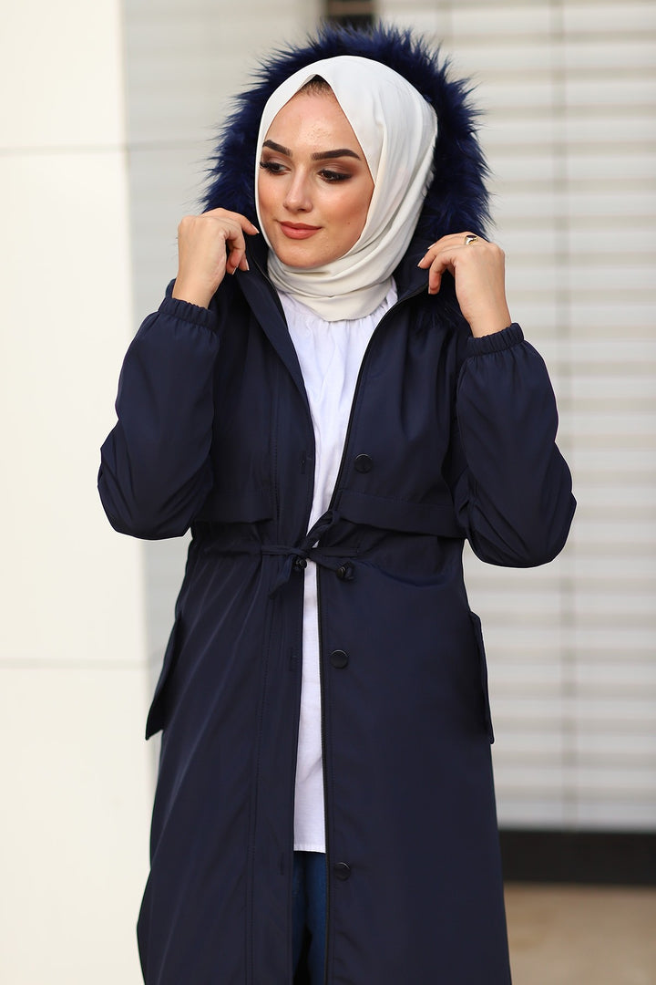 MDS Women Reverse Pocketed 2204 Long Coat - Navy - Walthamstow