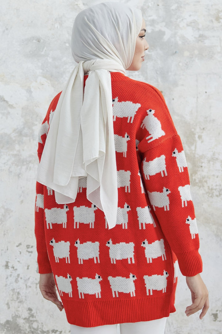 MDS Women Lamb Patterned Knit Sweater - Red - Villenave-d’Ornon