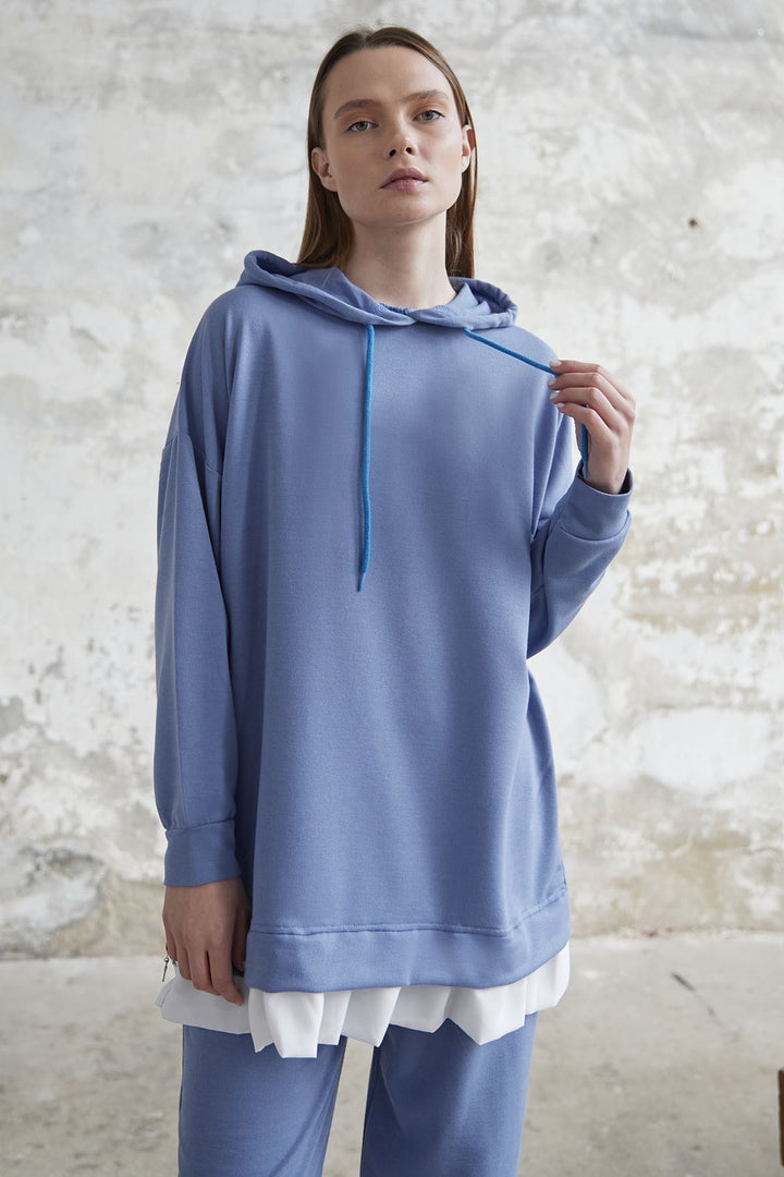MDS Women Losya Sides Zippered Hooded Two-Piece Set - Blue - Tlacotepec