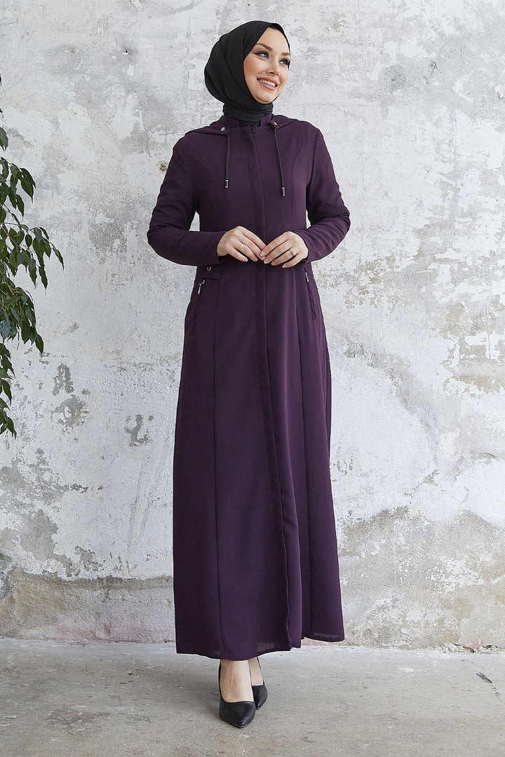 MDS Women Elena Beli Detailed Hooded Abaya - Purple - Hoboken