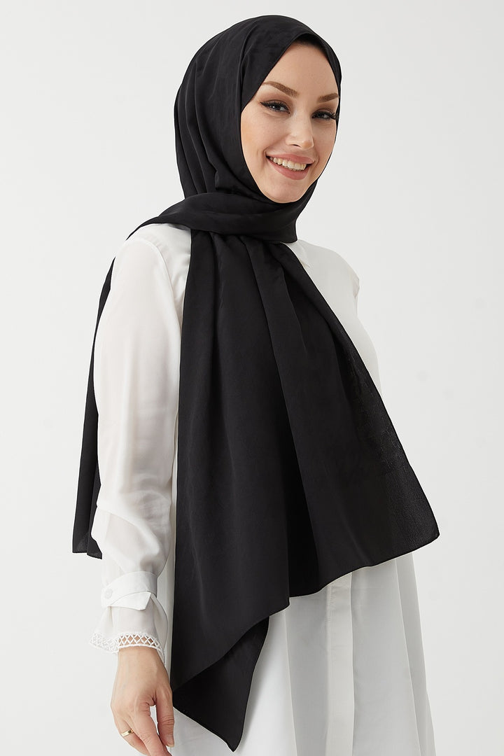 MDS Women Home Kazayağı Pattern Silky Jacquard Shawl - Black - Bergamo