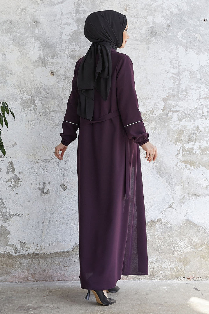 MDS Women Milena Embroidered Detail Belted Abaya - Purple - Huntington Station