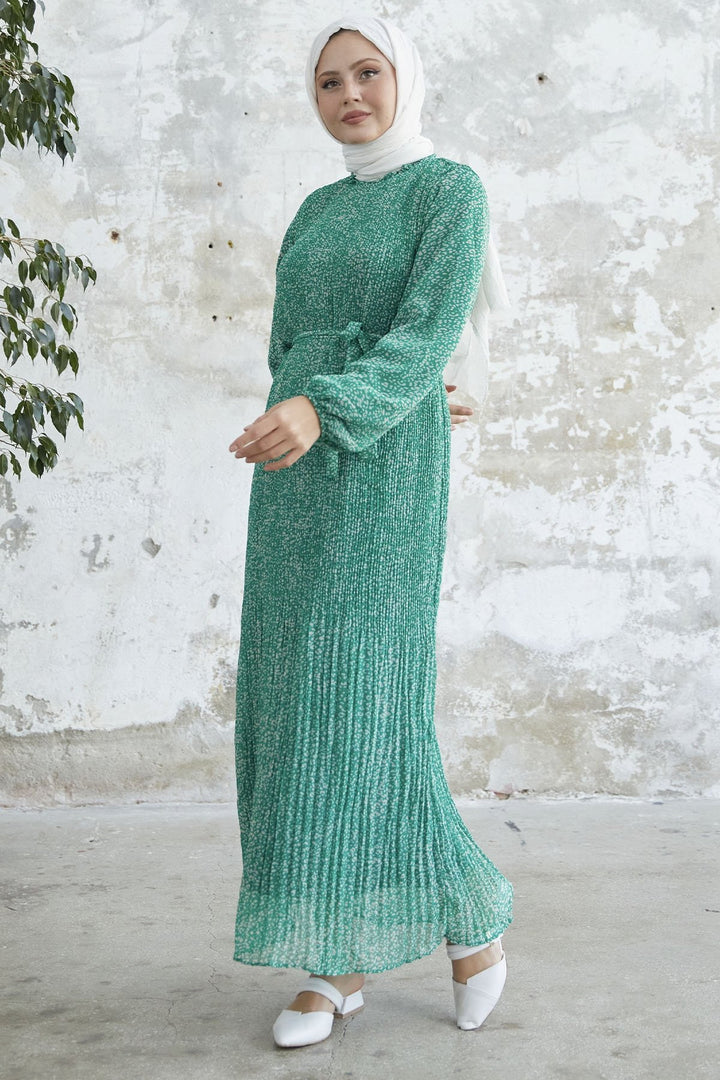 MDS Women Striped Crispy Pattern Chiffon Dress - Green - Lompoc