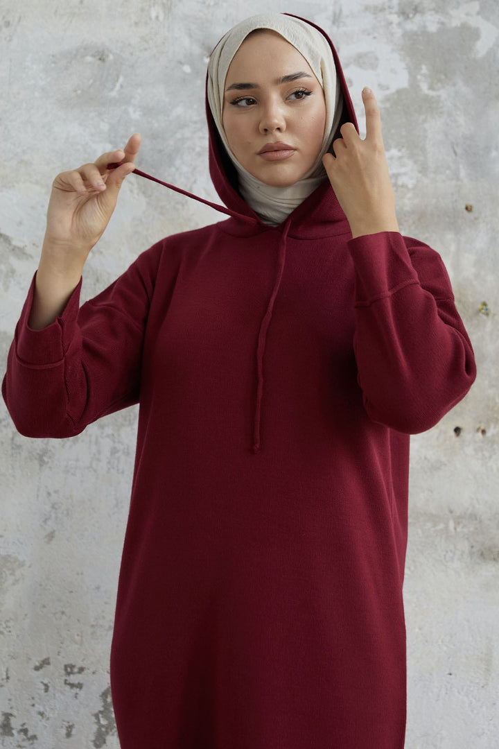MDS Women Ivona Hooded Knit Dress - Burgundy - Coral Gables
