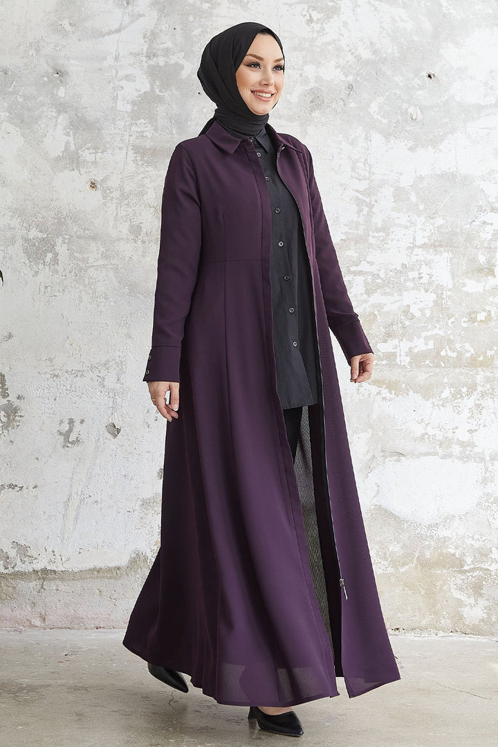 MDS Women Emery Belted Shirt Collar Abaya - Purple - Ahaus