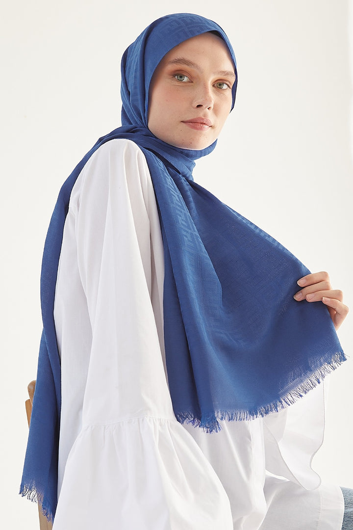 MDS Women Handwoven Jacquard Cotton Scarf - Indigo - Buderim