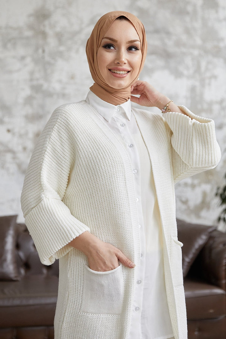 MDS Women Farah Loose Sleeve Knit Cardigan - White - Mijas