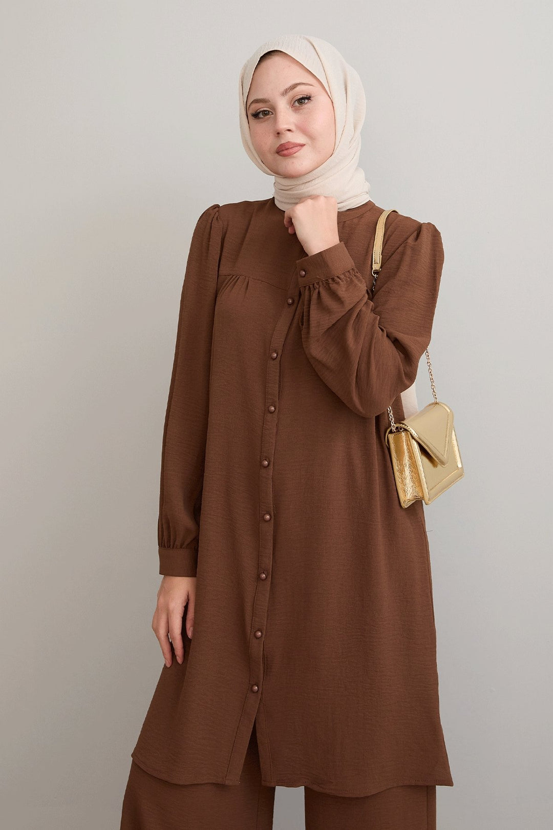 MDS Women Arfa Ayrobin Buttoned Loose Light Brown Suit - Boulder