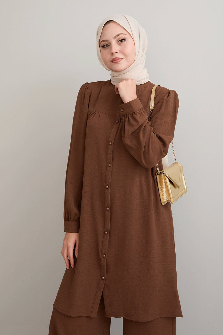 MDS Women Arfa Ayrobin Buttoned Loose Light Brown Suit - Boulder