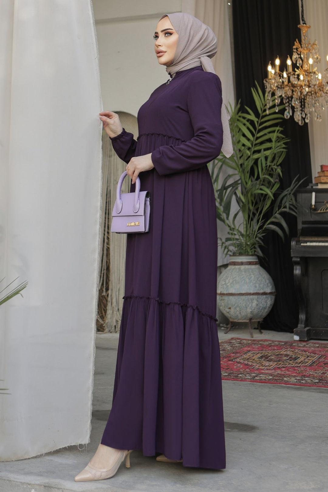 MDS Women Pleated Detail Zippered Ferace - Purple - Pesaro