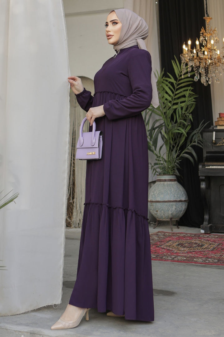 MDS Women Pleated Detail Zippered Ferace - Purple - Pesaro