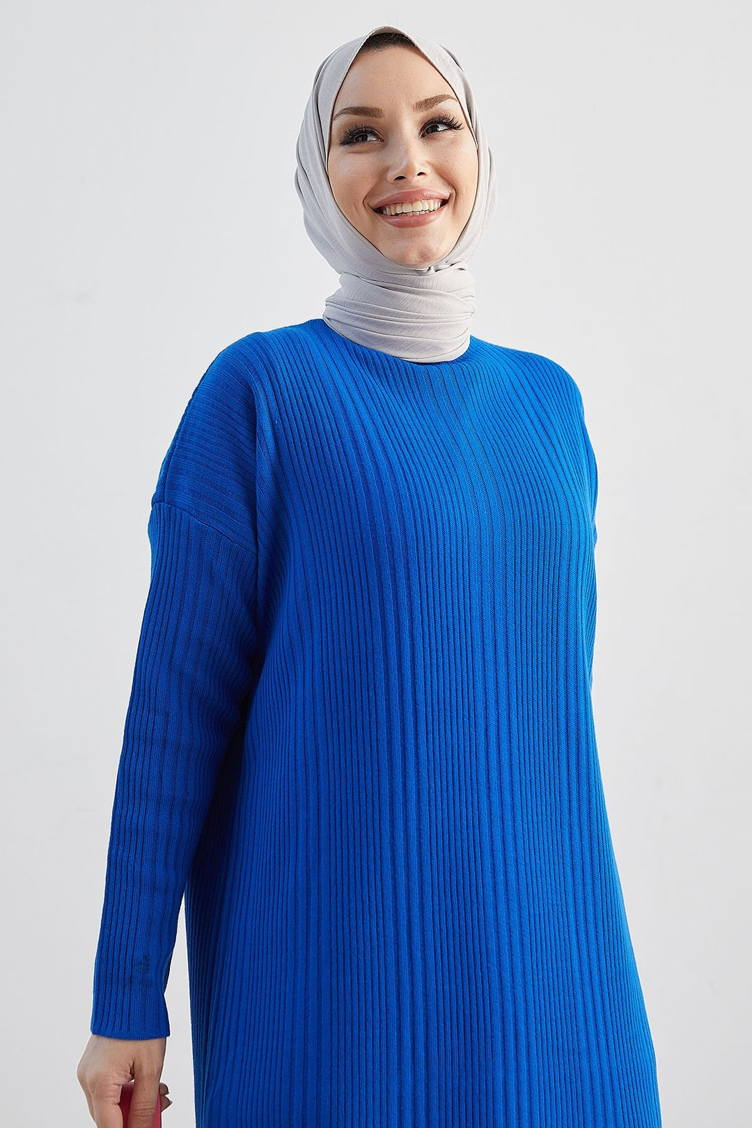 فستان أريسا نسائي طويل منسوج بياقة صياد السمك من MDS - أزرق ساكس - باركلاند