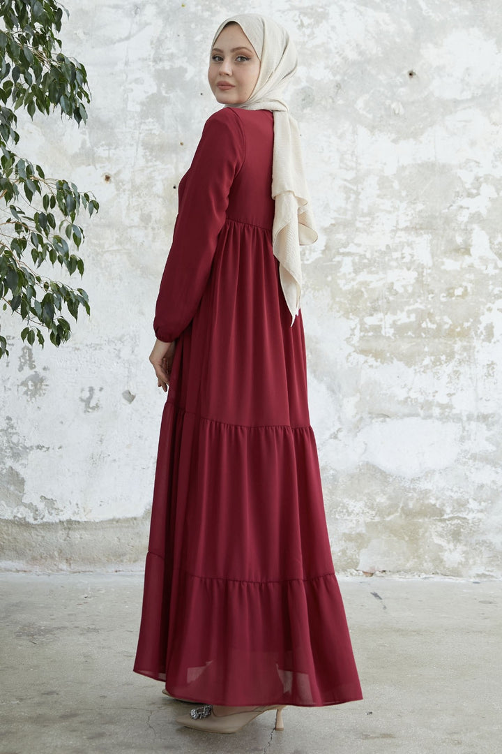 MDS Women Lace-Up Yoryo Chiffon Dress - Burgundy - Lakewood