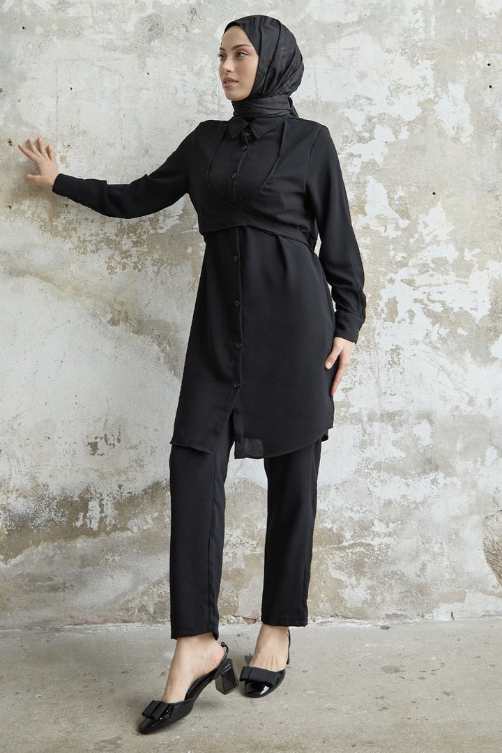 MDS Women Front Tie Two Piece Set - Black - Brühl
