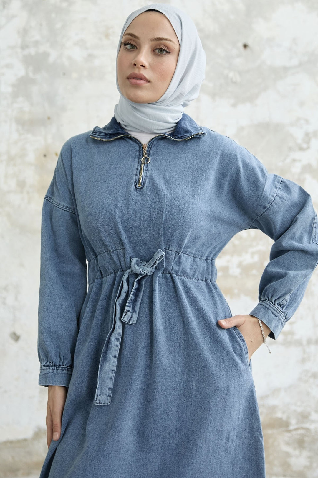 MDS Women Zippered Denim Dress - Blue - Pola de Siero