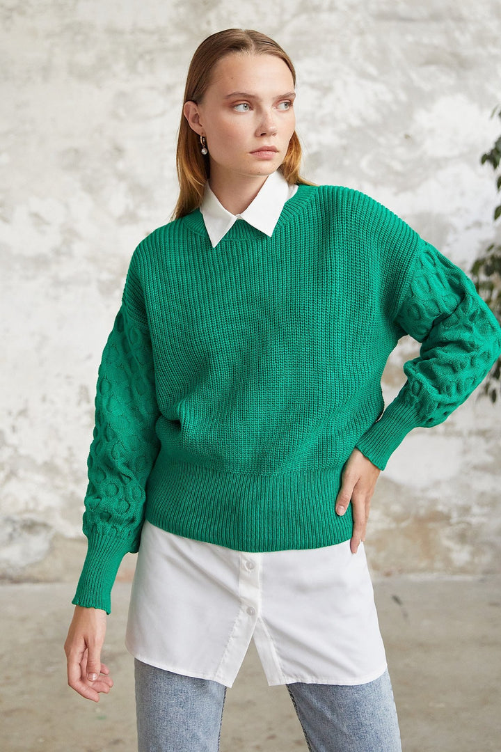 MDS Women Larisa Balloon Sleeve Sweater - Green - East Point