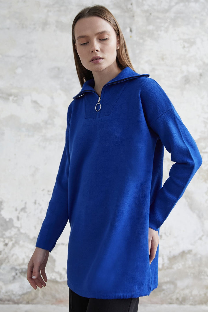 MDS Women Remy Zippered Knit Sweater - Sax Blue - Sorel-Tracy