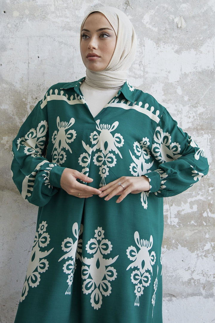 MDS Women Patterned Viscose Dress - Green - Buffalo