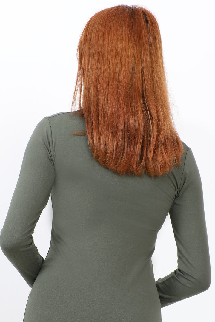 MDS Women Long Sleeve Bicycle Neck Basic Bodysuit - Khaki - Colton
