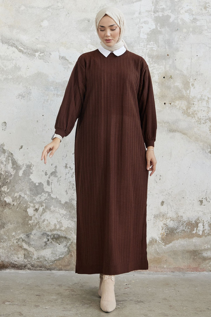 MDS Women Elois Balloon Sleeve Ribbed Knit Dress - Dark Brown - Doetinchem