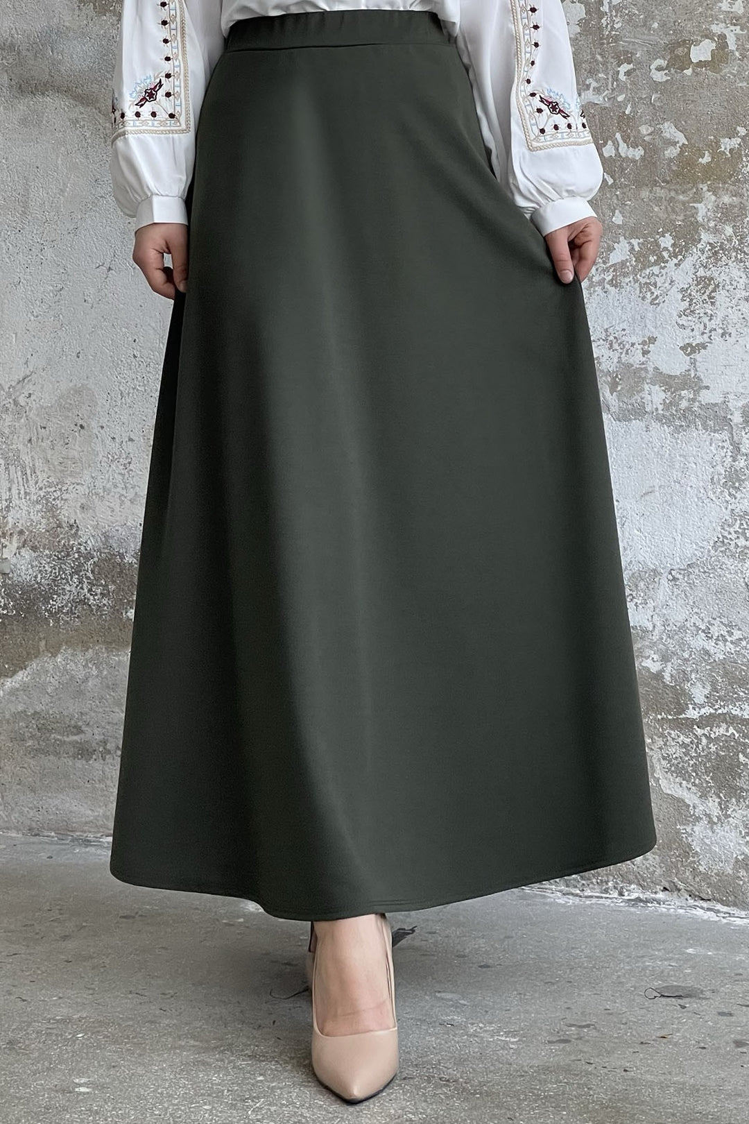 MDS Women Double Knit Fabric Skirt - Khaki - Warendorf