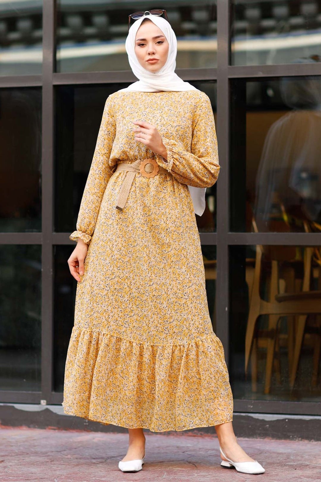 MDS Women Crispy Flowered 1015 Chiffon Dress - Yellow - Merano