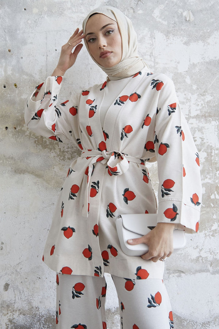 MDS Women Lemon Patterned Kimono Set - Red - Middletown