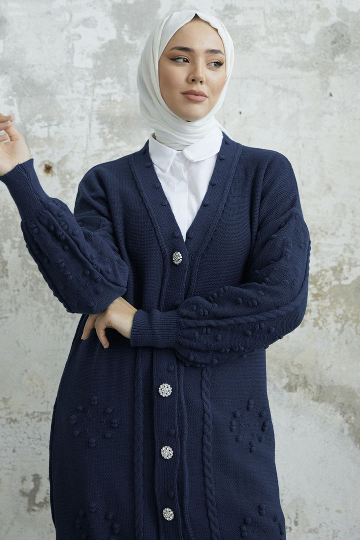 MDS Women Lomira Stone Button Detailed Knit Cardigan - Indigo - Veenendaal