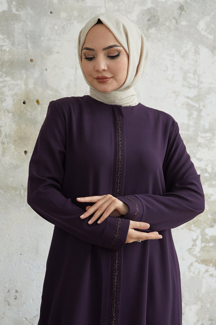MDS Women Full-Length Stone Detailed Abaya - Purple - Torremolinos