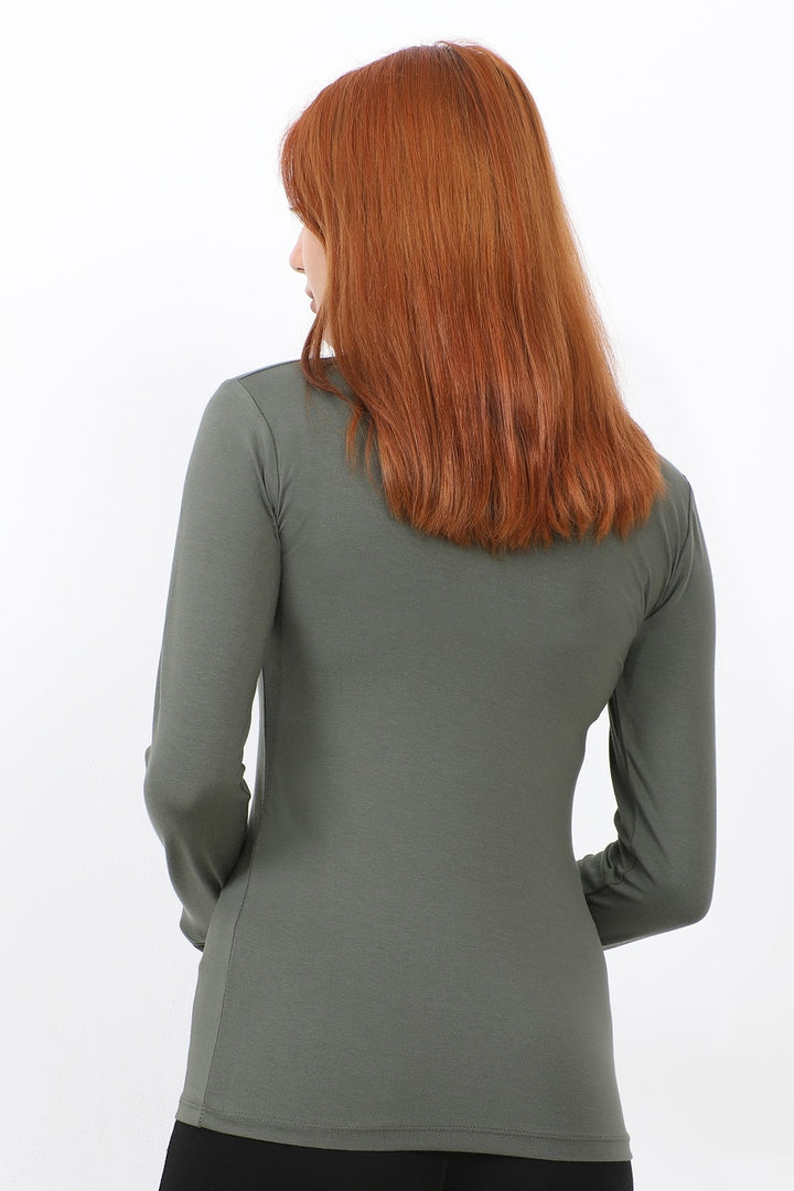 MDS Women Long Sleeve Fisherman Collar Basic Body - Khaki - Eastvale